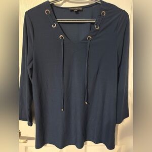 Navy Lace-Up Long Sleeve Top
